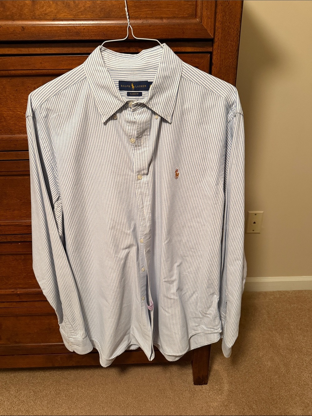 Ralph Lauren Blue and White Pinstripe Button-Down Dress Shirt